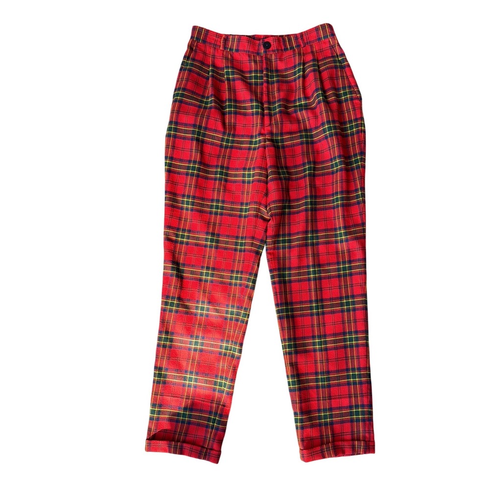 Vintage Cristina's Red‎ Plaid High Waisted Pleated Pants Women's Retro Casual